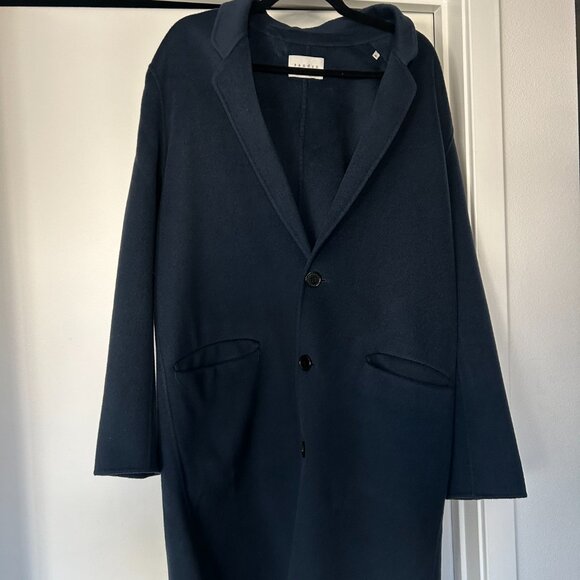 SANDRO navy blue wool cashmere coat with pockets buttons - Picture 3 of 7